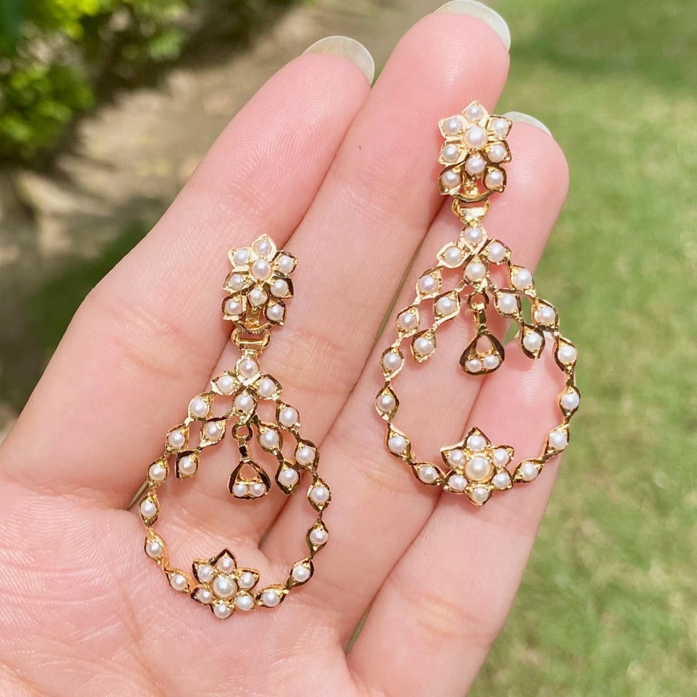 pearl dangler earrings in gold