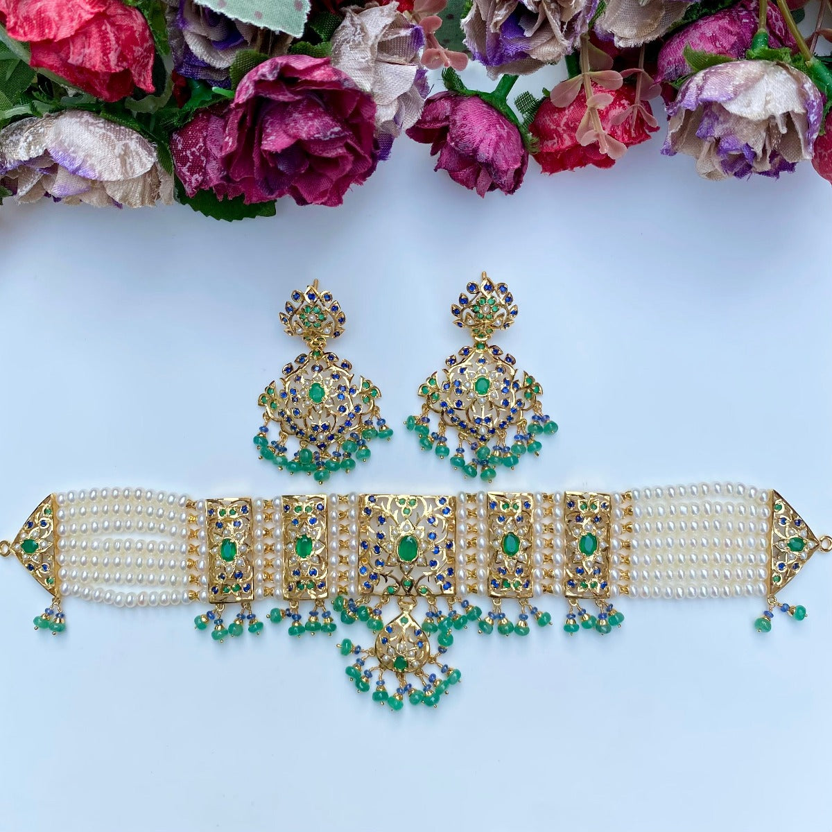 emerald choker necklace set