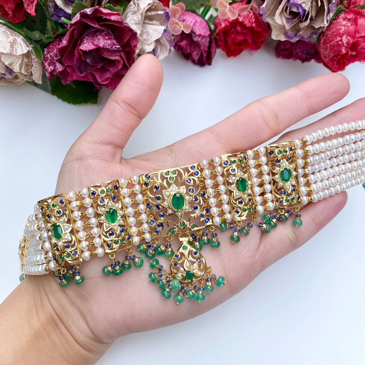 emerald choker necklace set