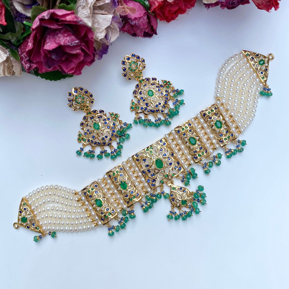 emerald choker necklace set