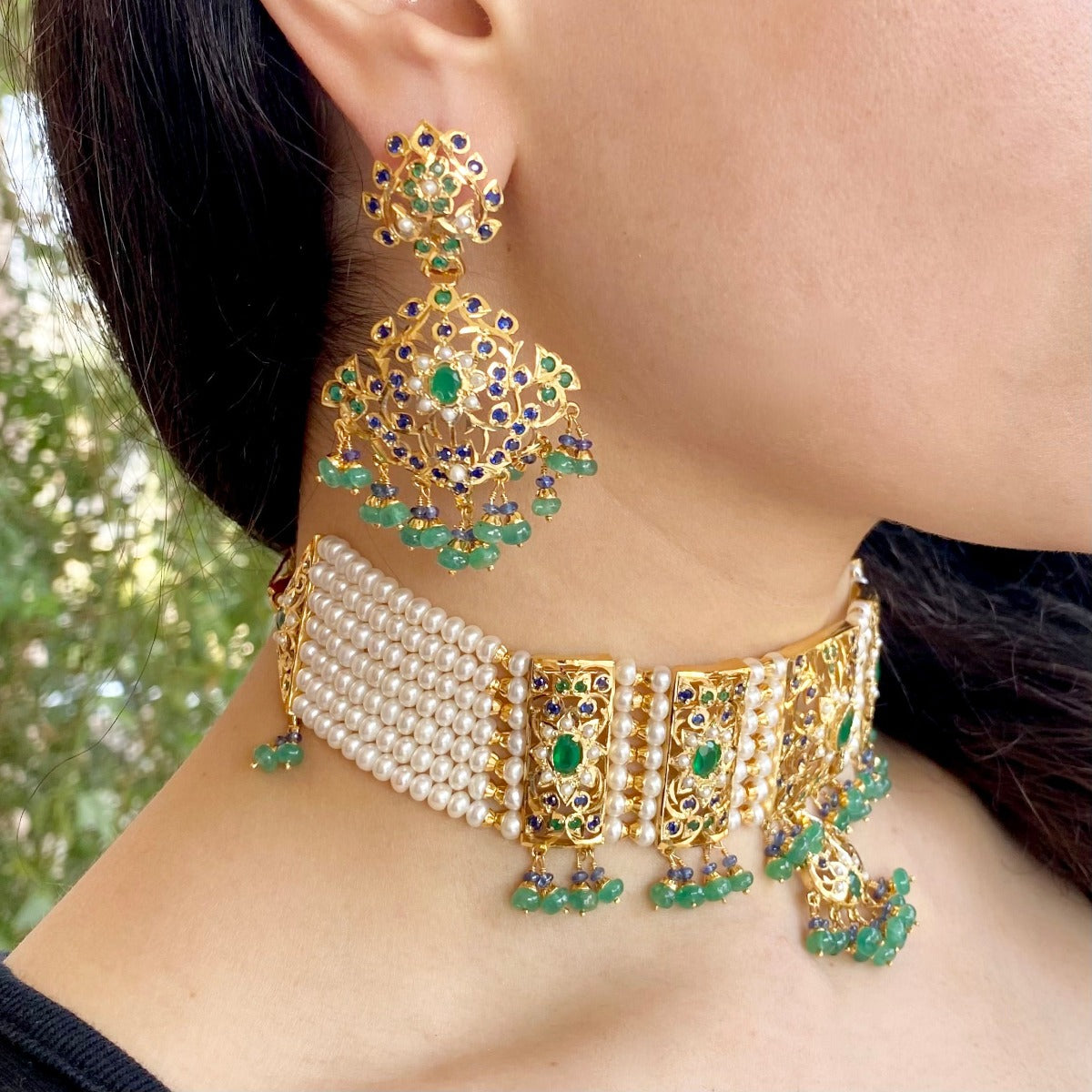 emerald choker necklace set