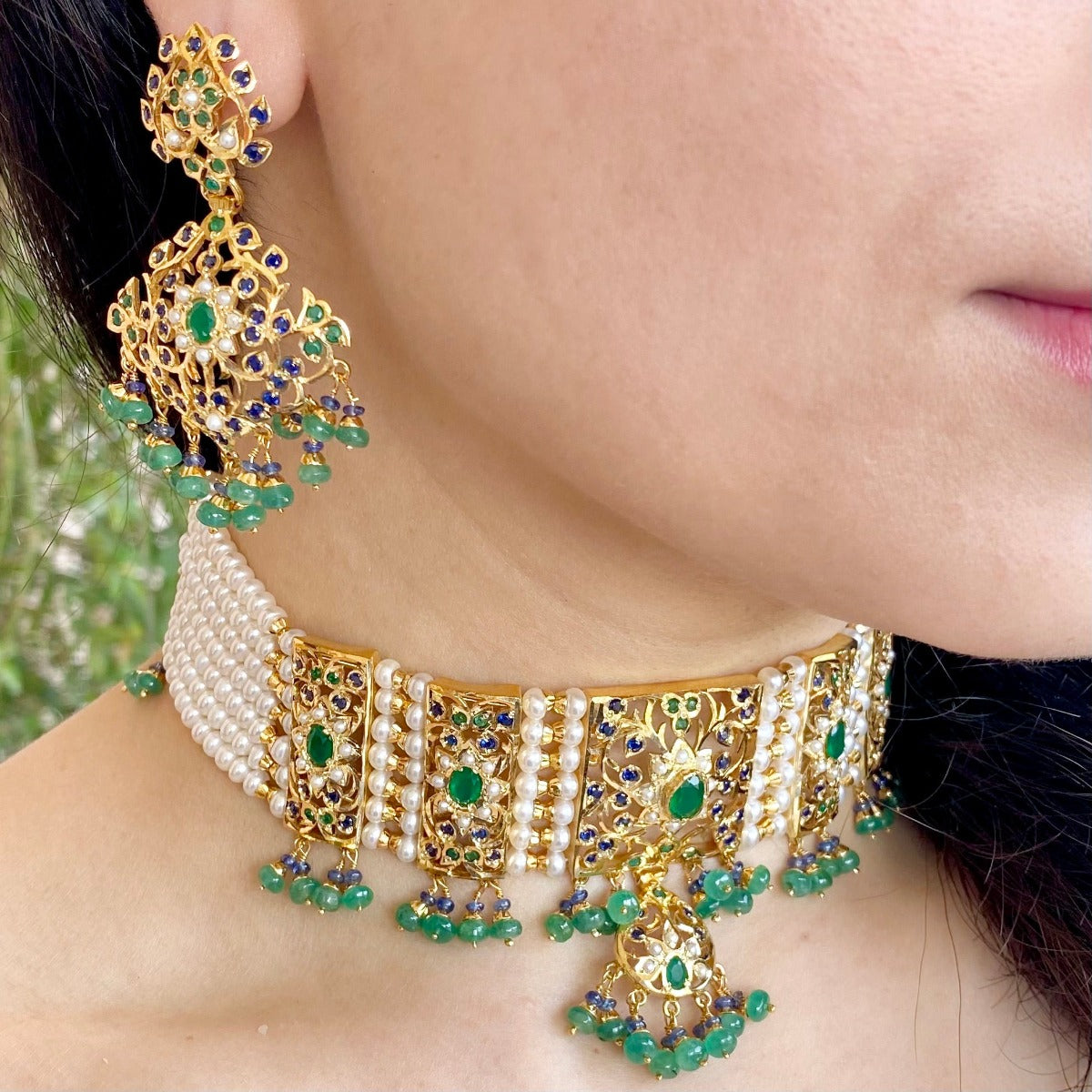 emerald choker necklace set