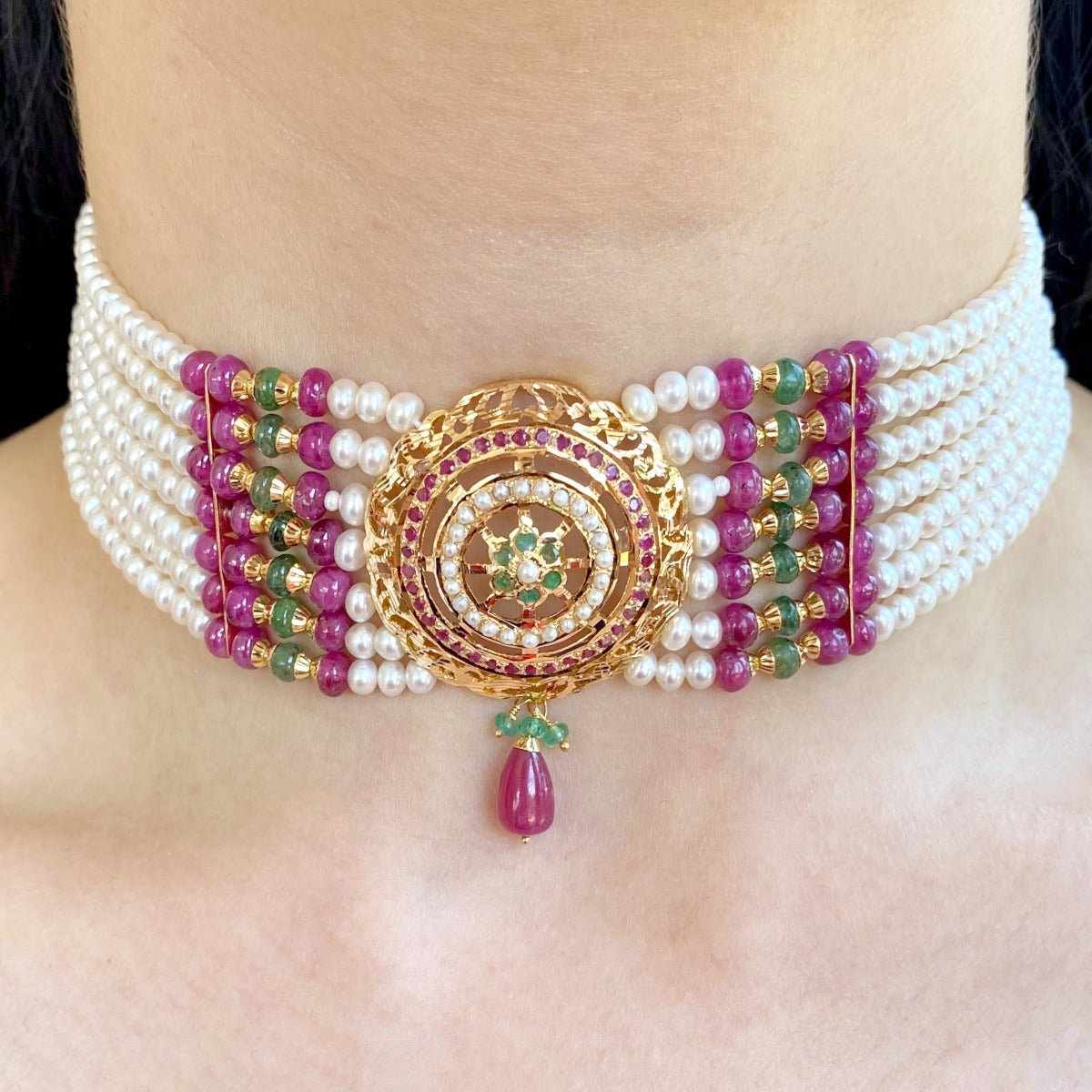 real gold ruby emerald choker