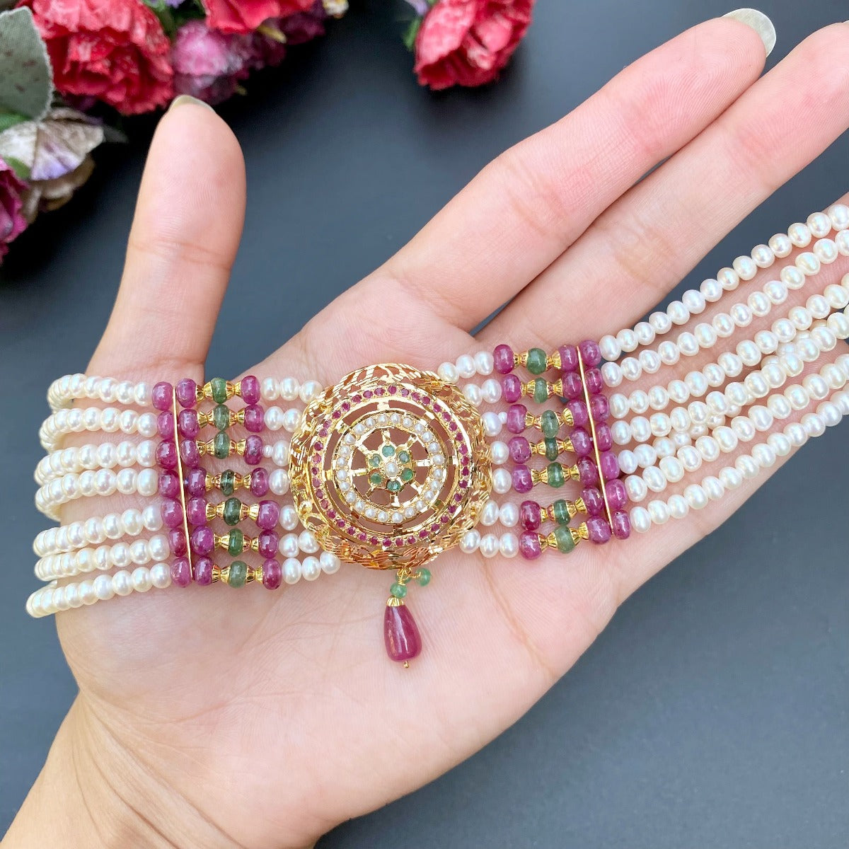 real gold ruby emerald choker