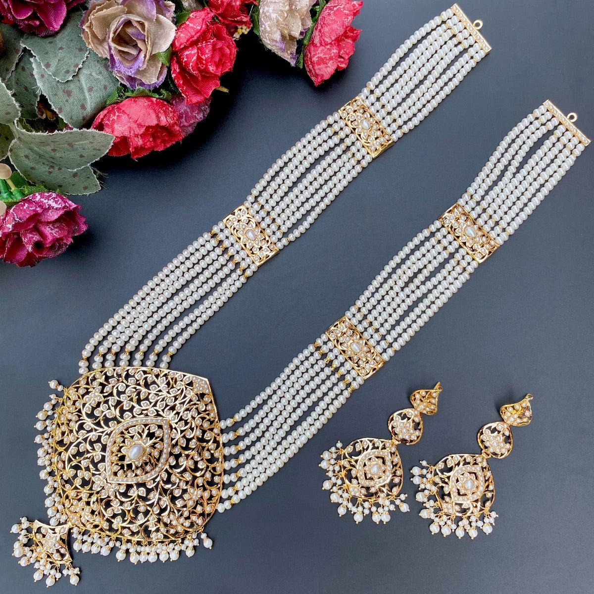 Bengali Gold Jewellery Set For Women Pearl Rani Haar 22 carat Gold