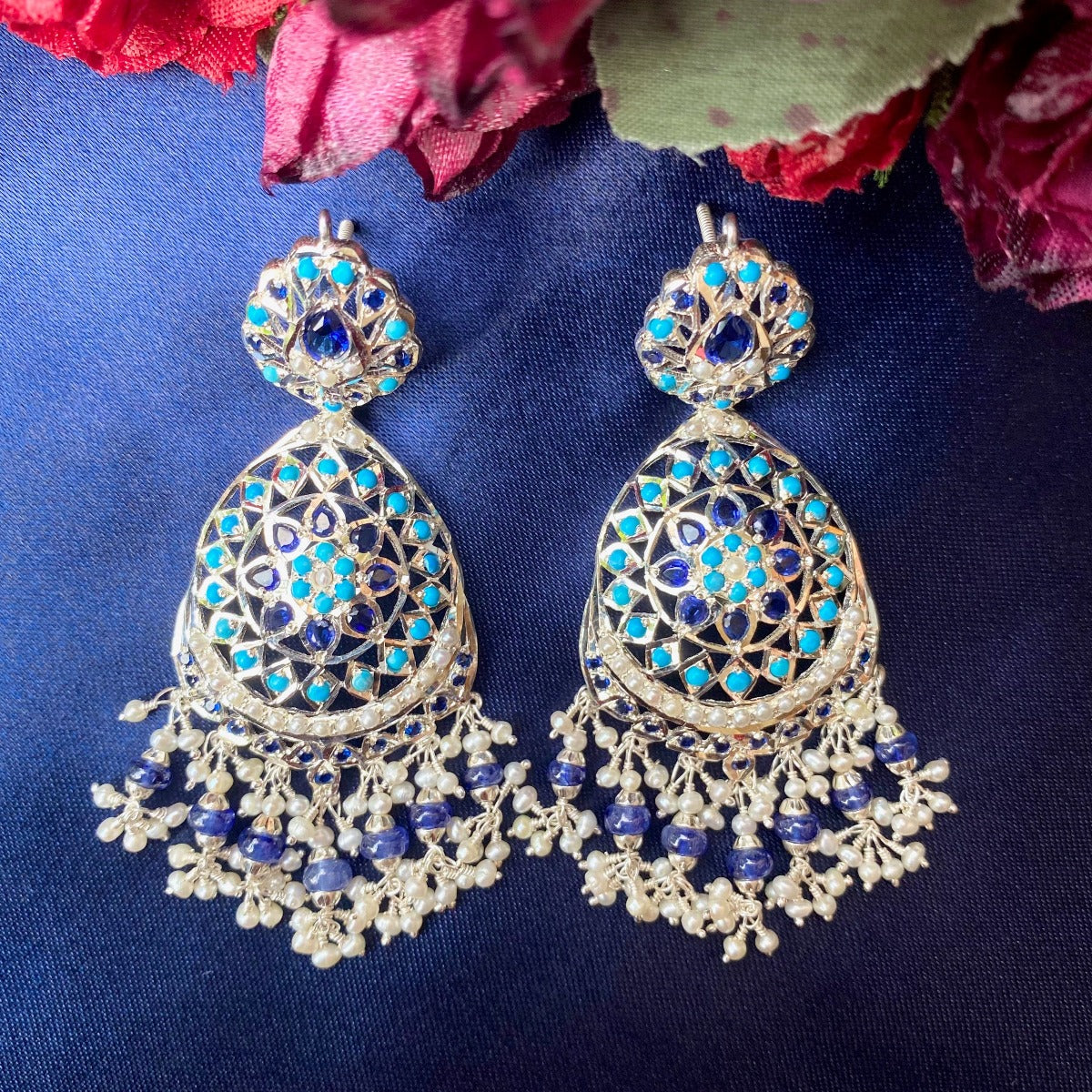 blue silver earrings for girls