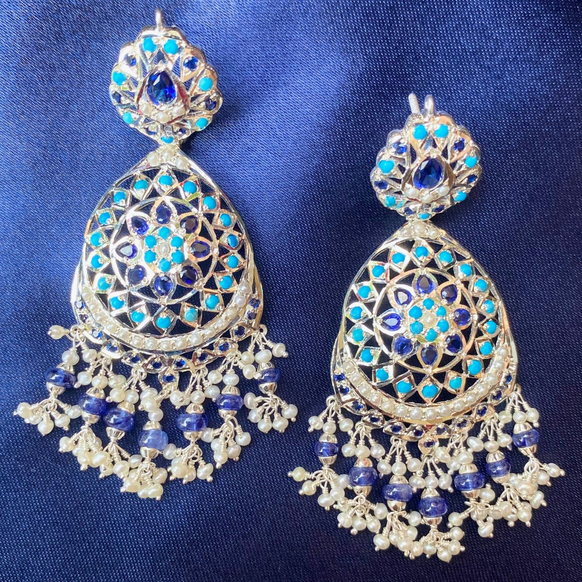 blue silver earrings for girls