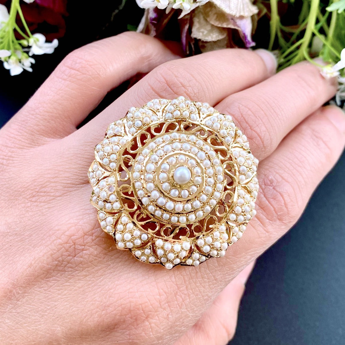 pearl cocktail ring for women