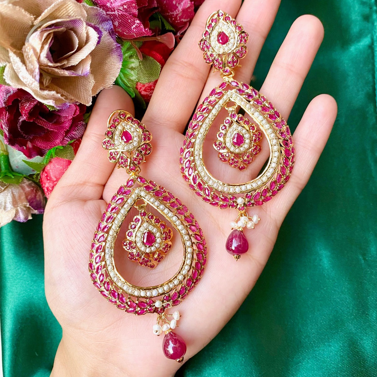 modern red chandbali earrings