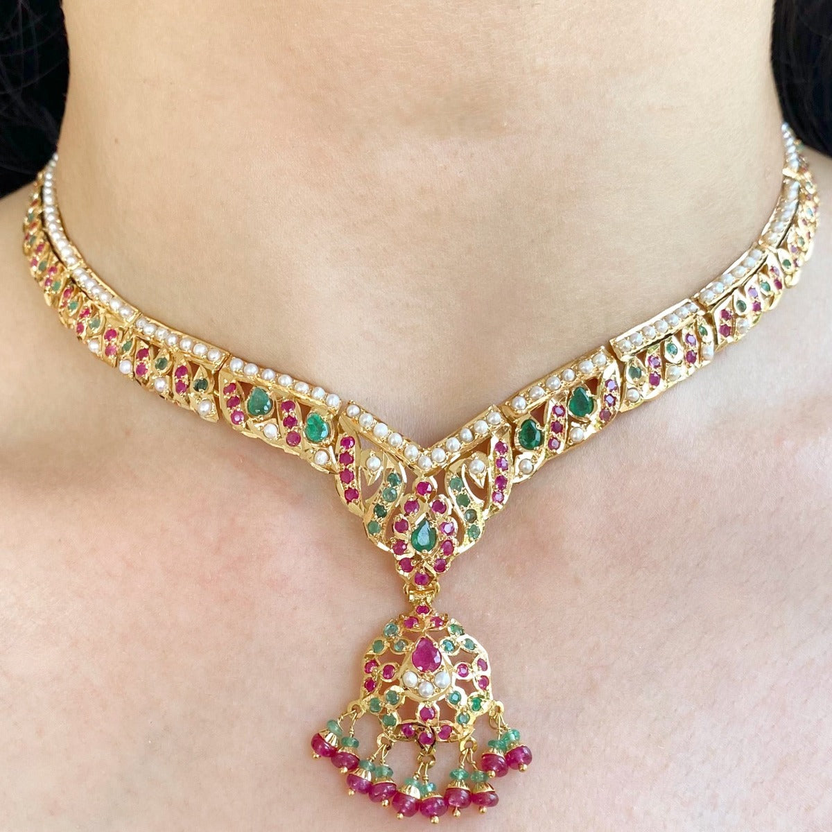 jadau necklace set gold