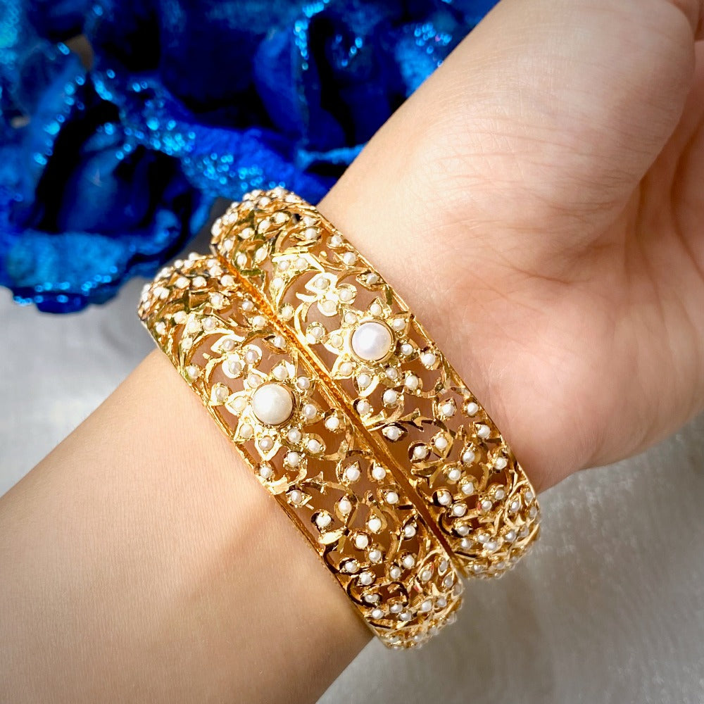 Gold and clearance pearl bangles