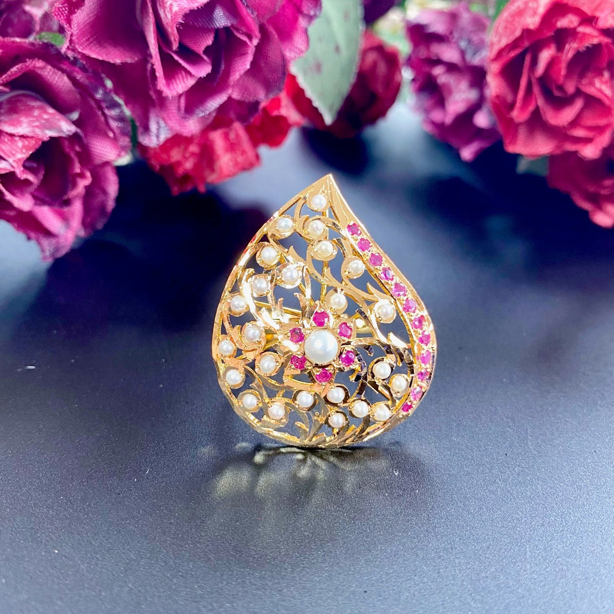 ruby pearl jadau ring gold