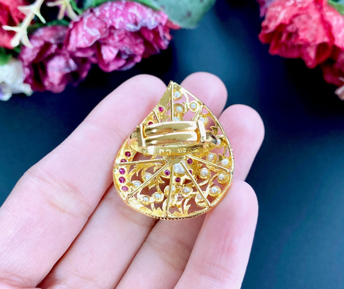 ruby pearl jadau ring gold