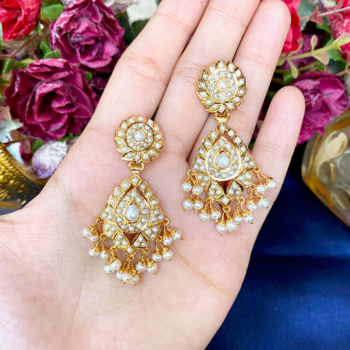 gold plated pearl earrings