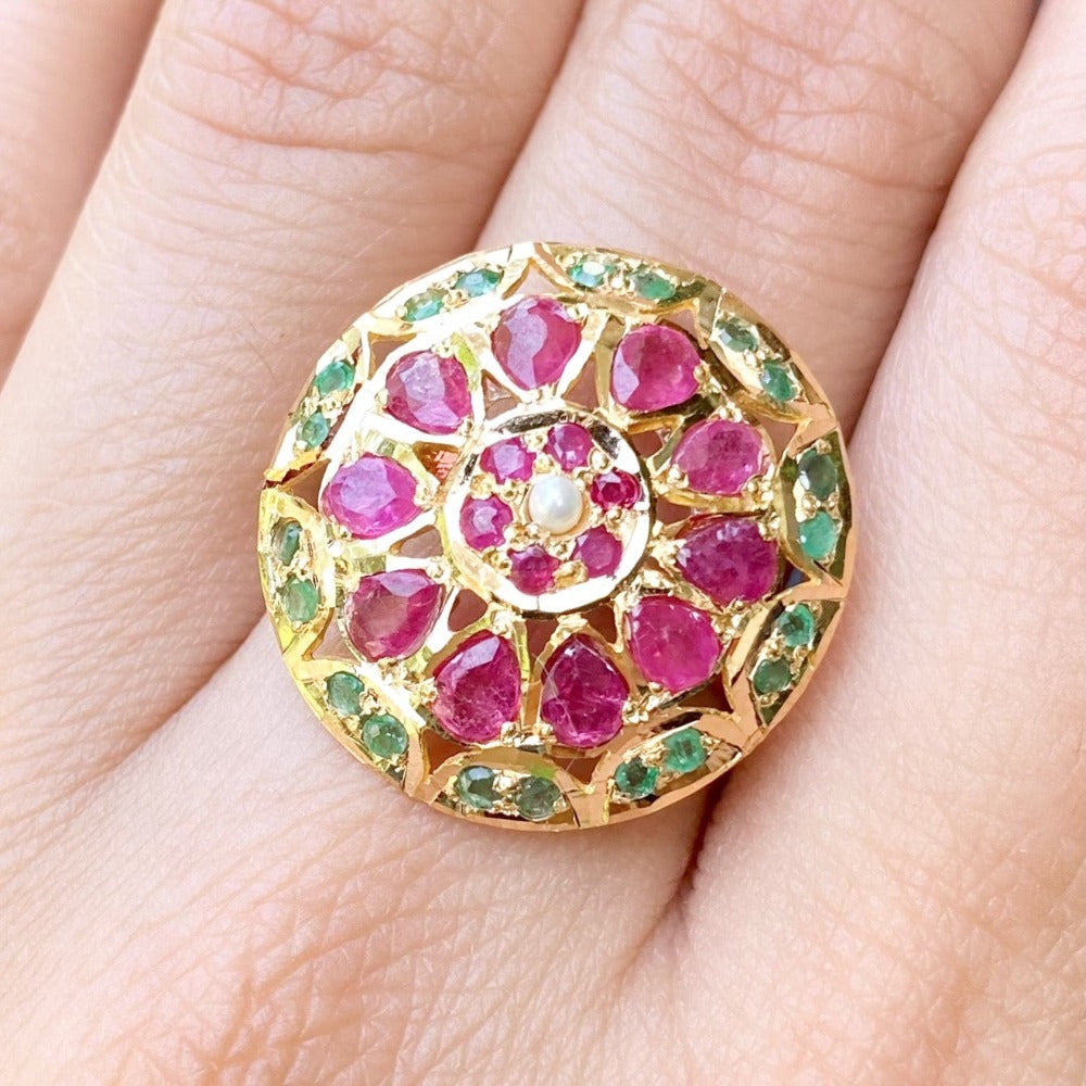 Ruby Emerald Ring in 22ct Gold GLR 098