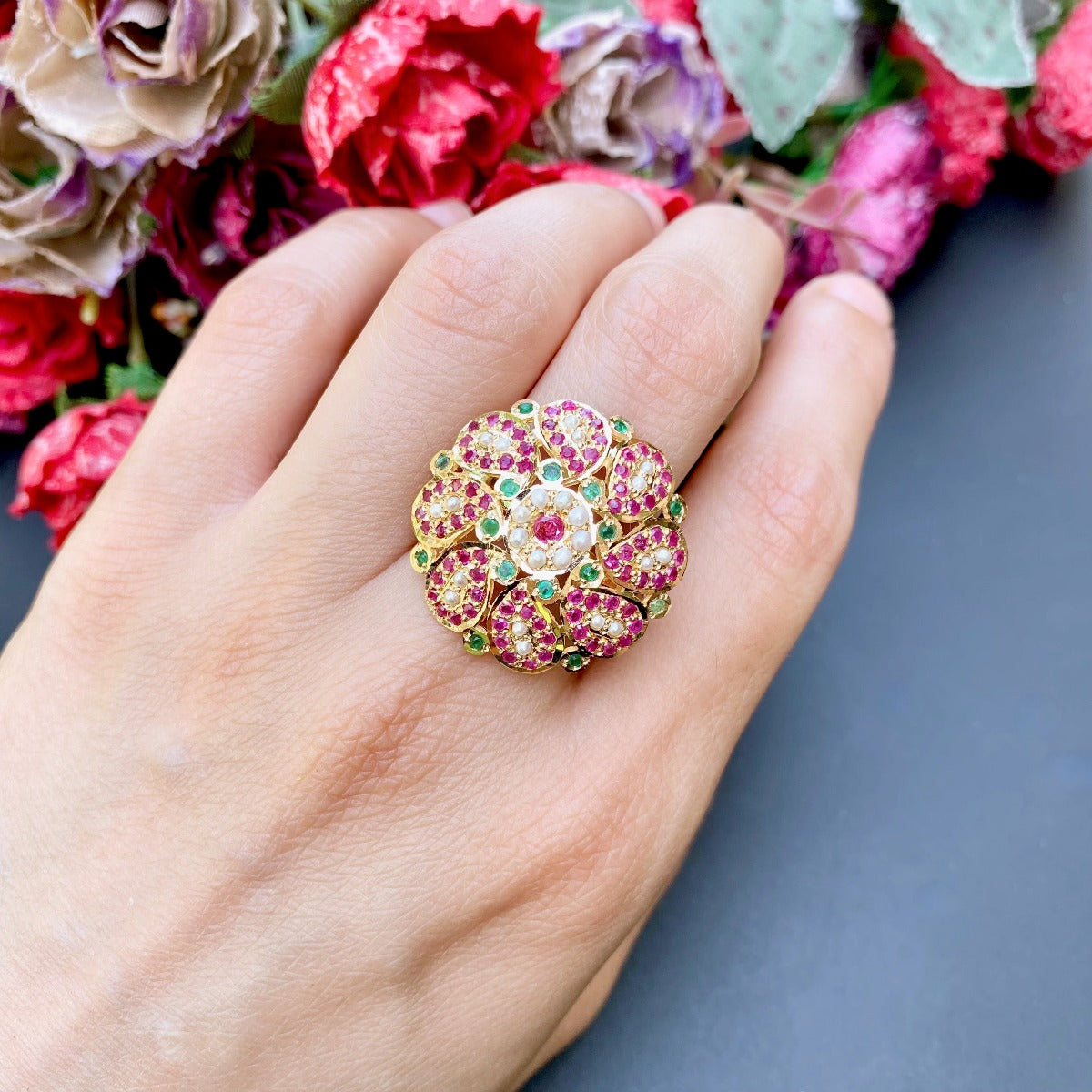 ruby emerald jadau gold ring online
