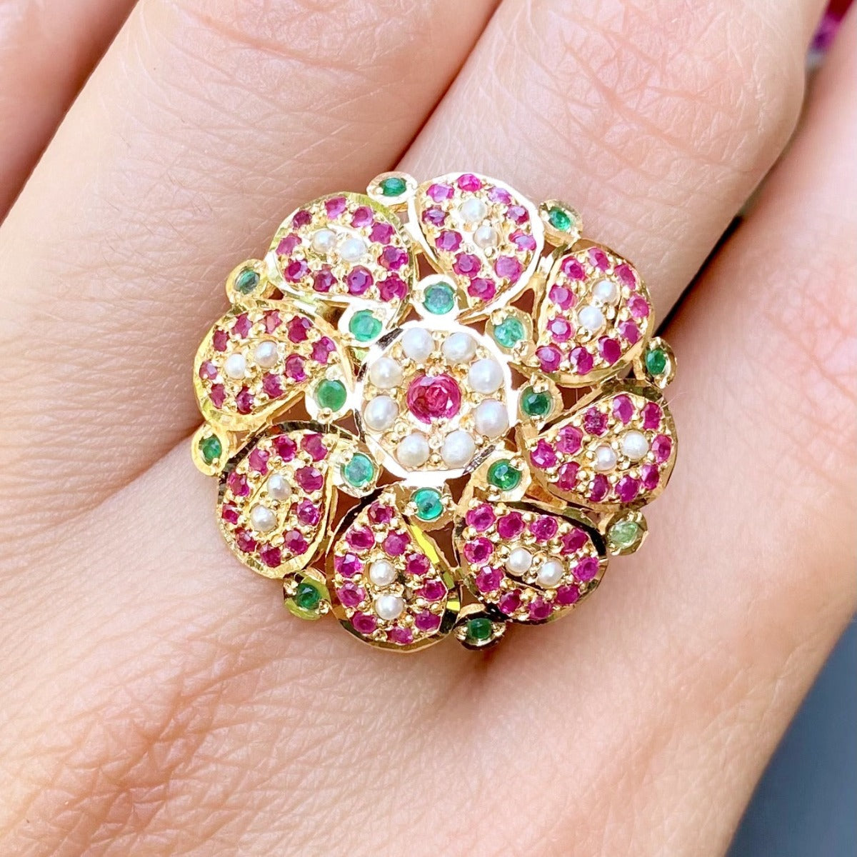 ruby emerald jadau gold ring online