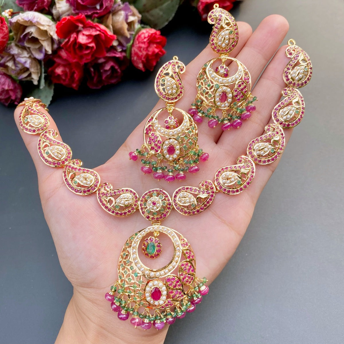 22k gold necklace set jadau