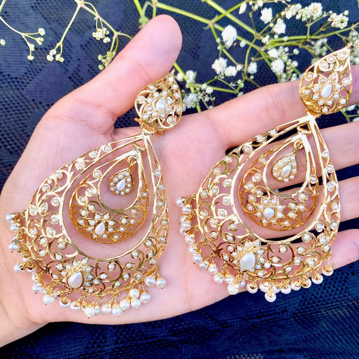 long drop shaped gold plated chandbali for women onlione