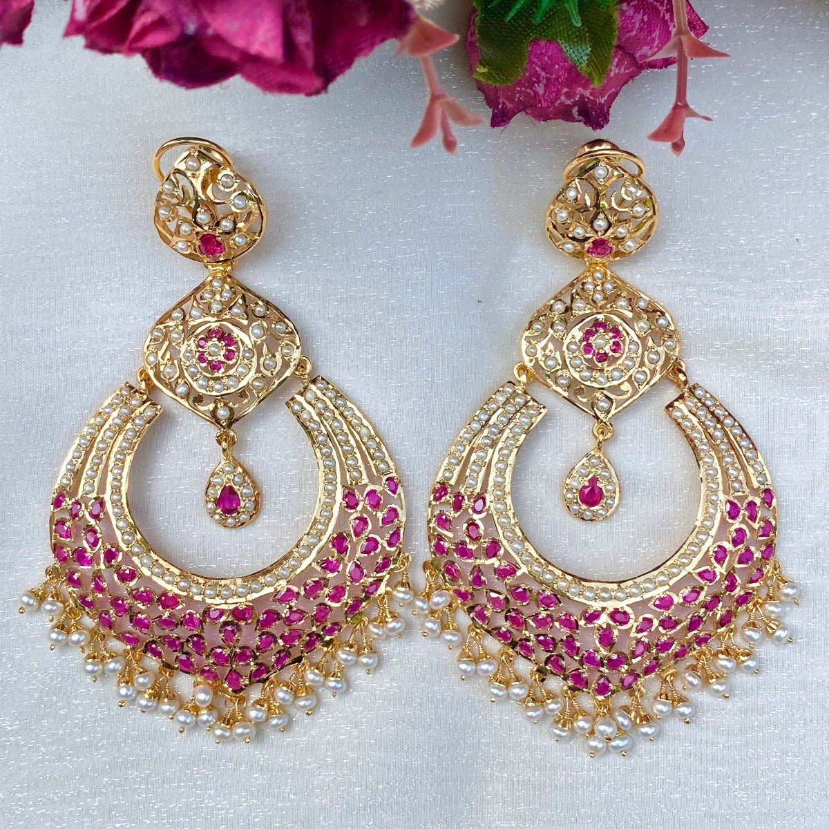 gold plated statement chandbali earrings