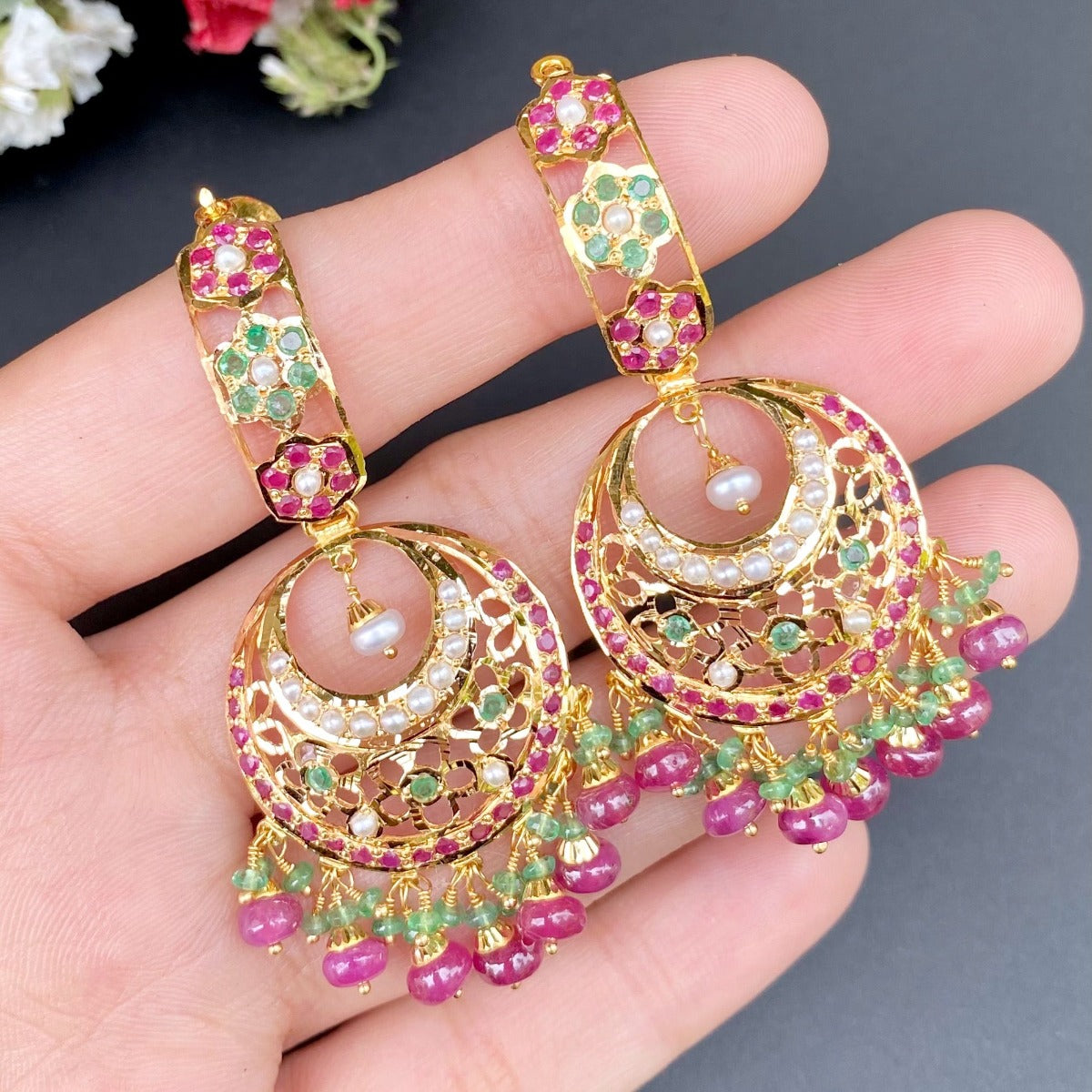 punjabi jadau chandbali gold