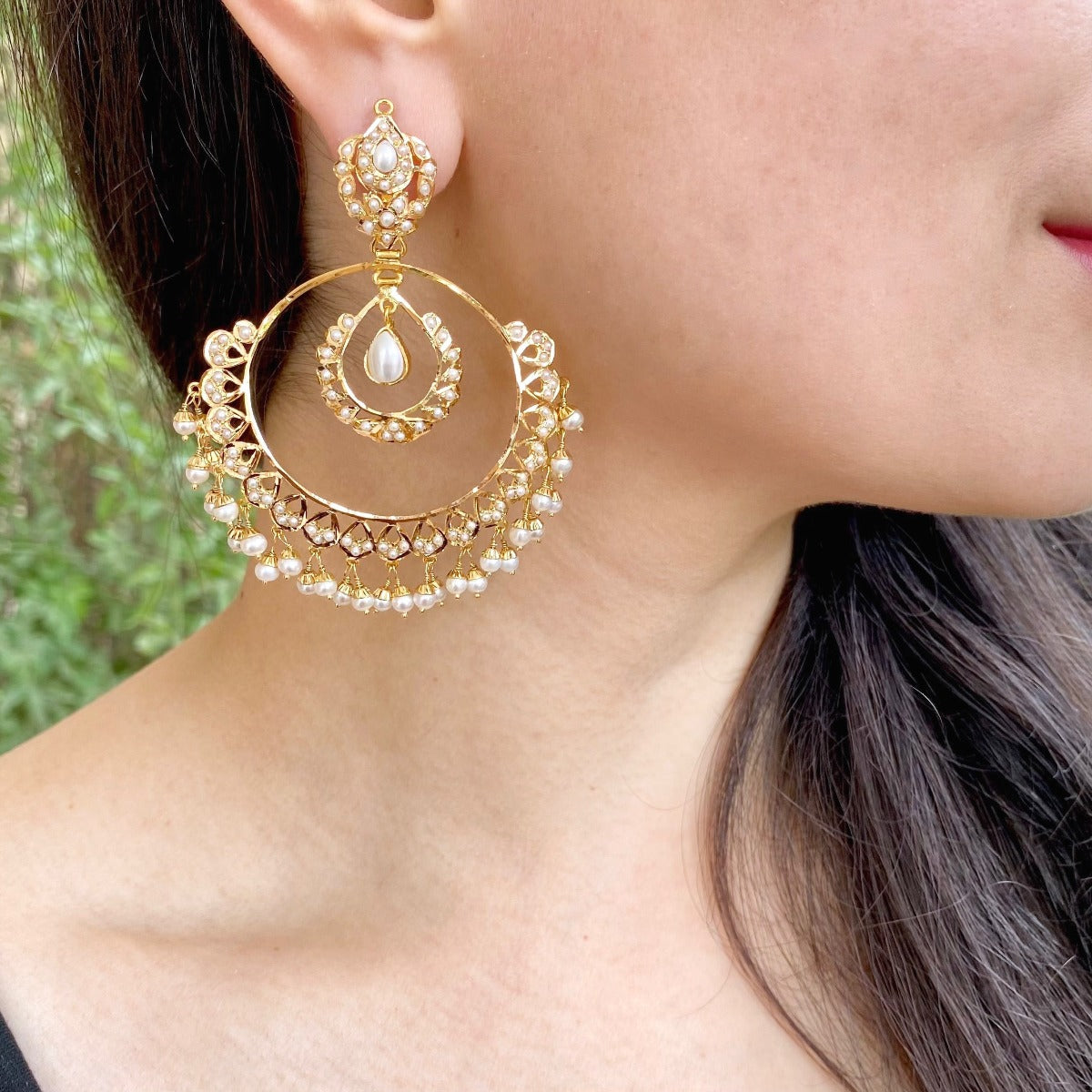 large pearl chandbali earrings in real gold