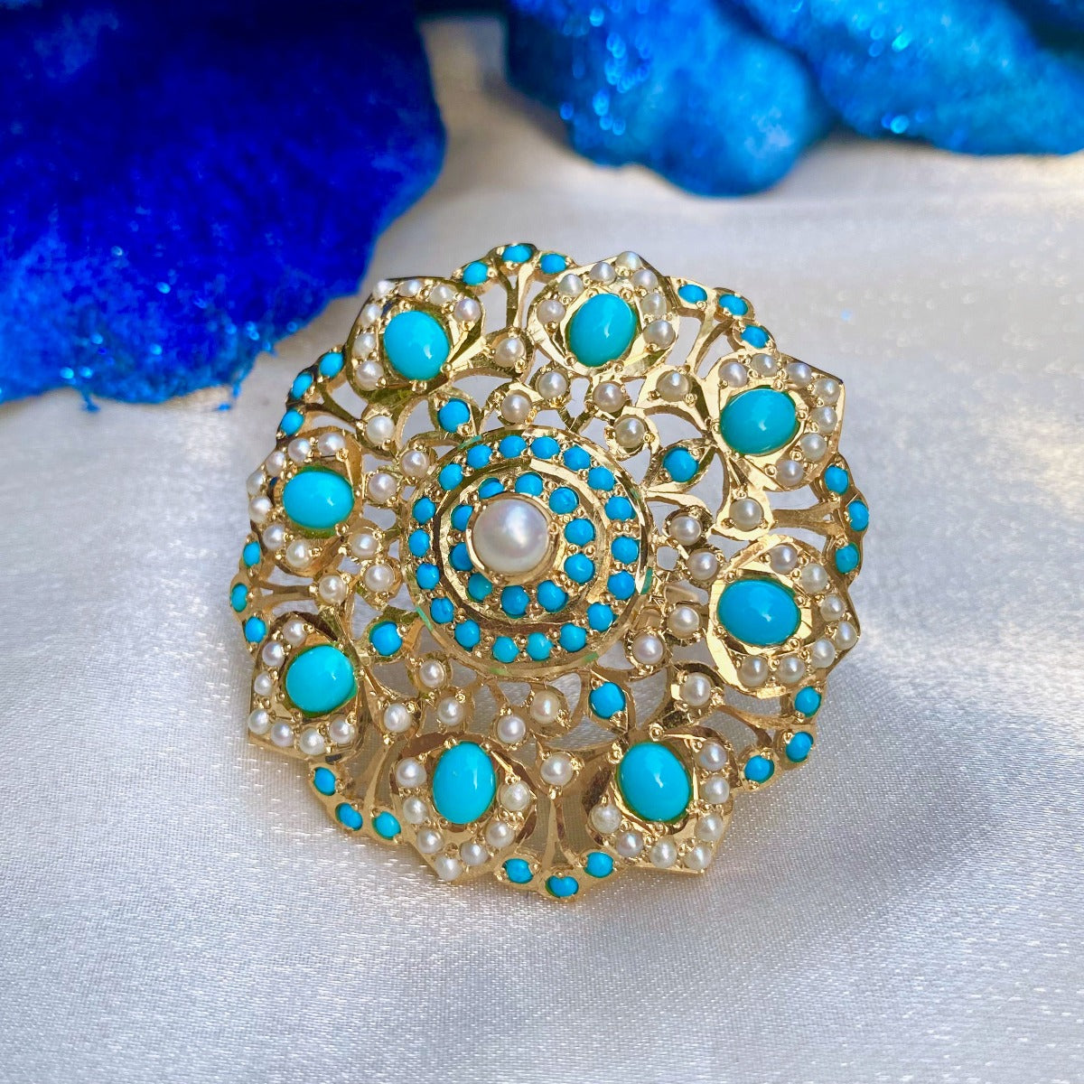 turquoise cocktail ring gold plated