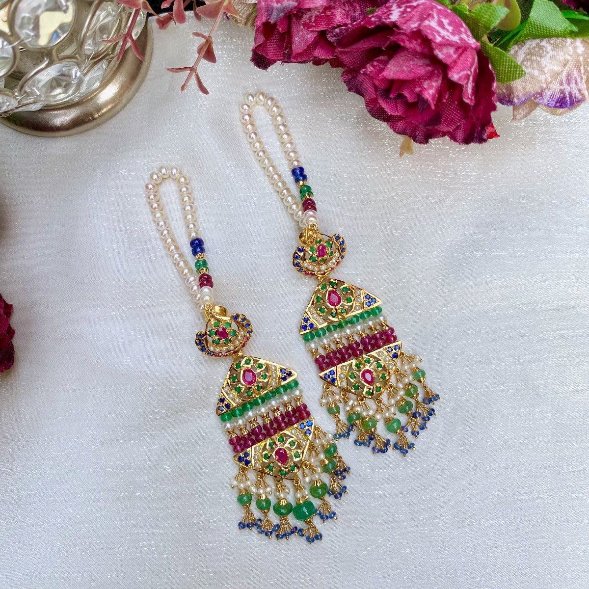 multicoloured jhoomar earrings