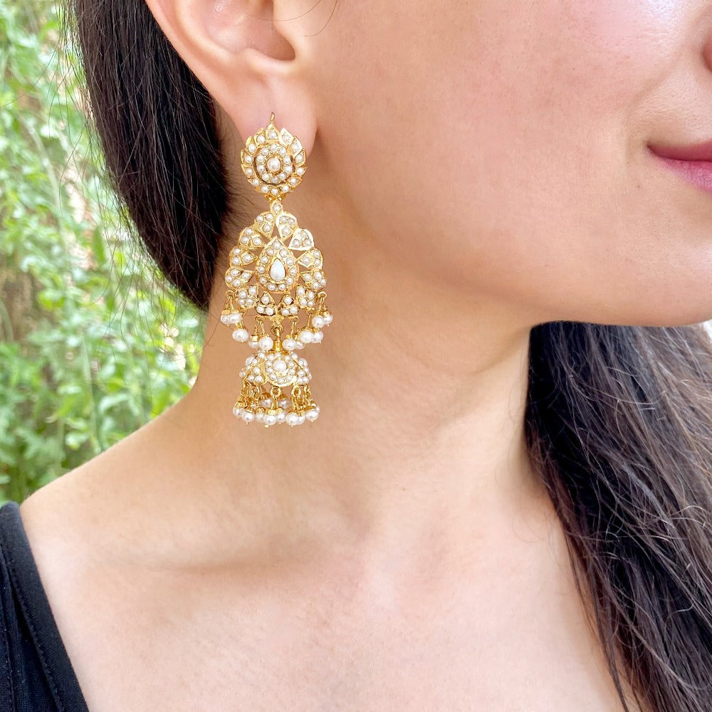 long pearl jhumka earrings