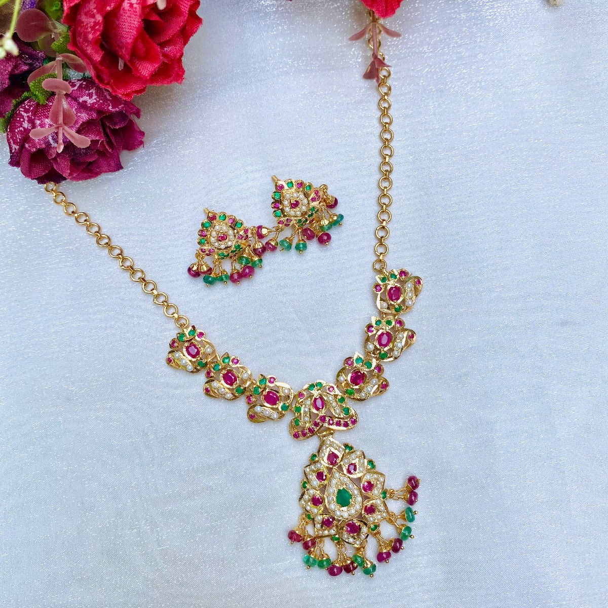 fashion jadau chain necklace set