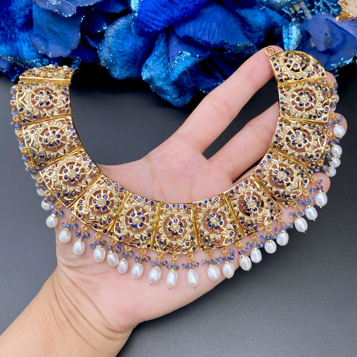 gold plated bridal jadau necklace