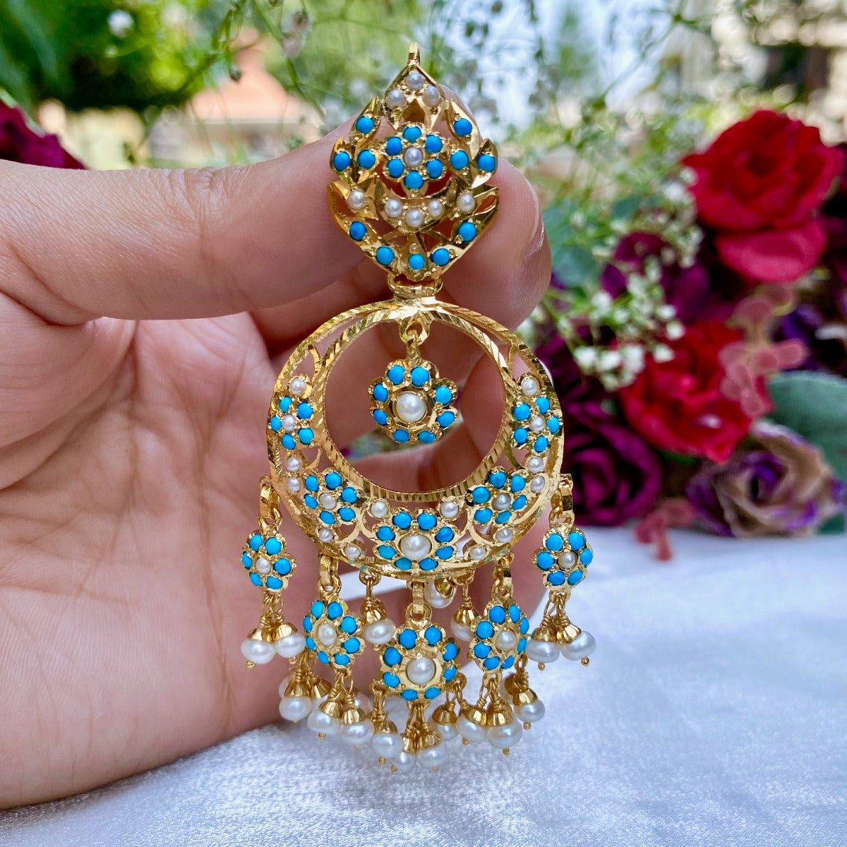 long hyderbadi chandbali earrings with feroza
