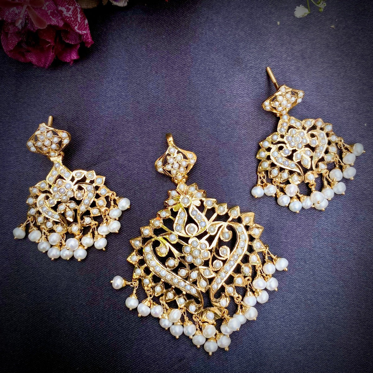gold plated jadau pendant set in mumbai