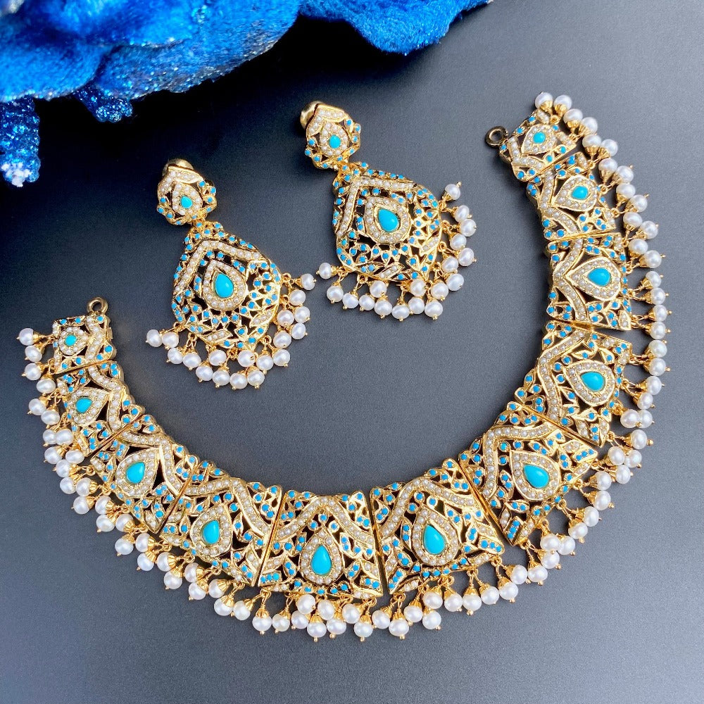Buy Gold Plated Silver Necklace Set Online | Pearls & Pheroza Set NS 014A