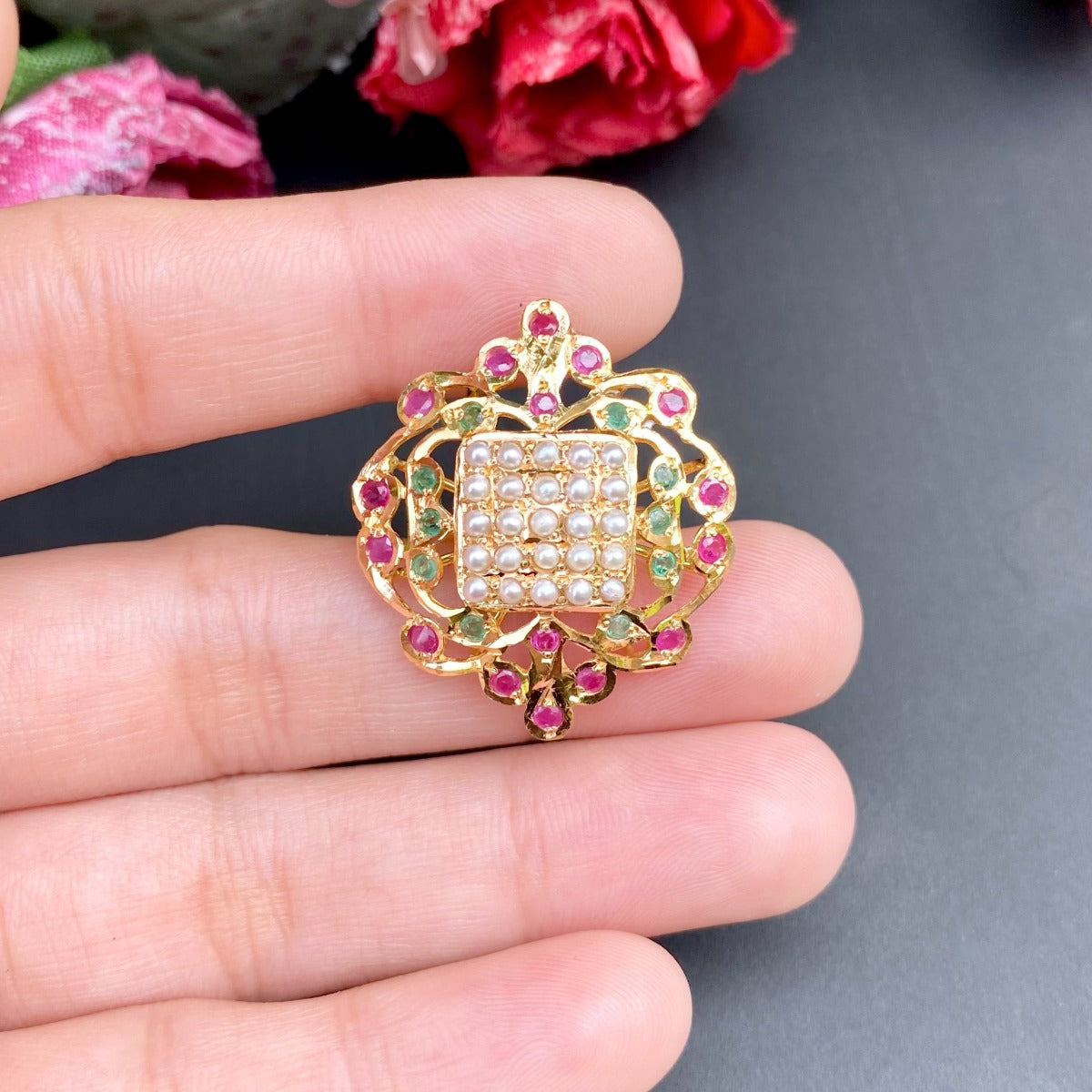 fancy jadau ring in 22ct gold glr 064