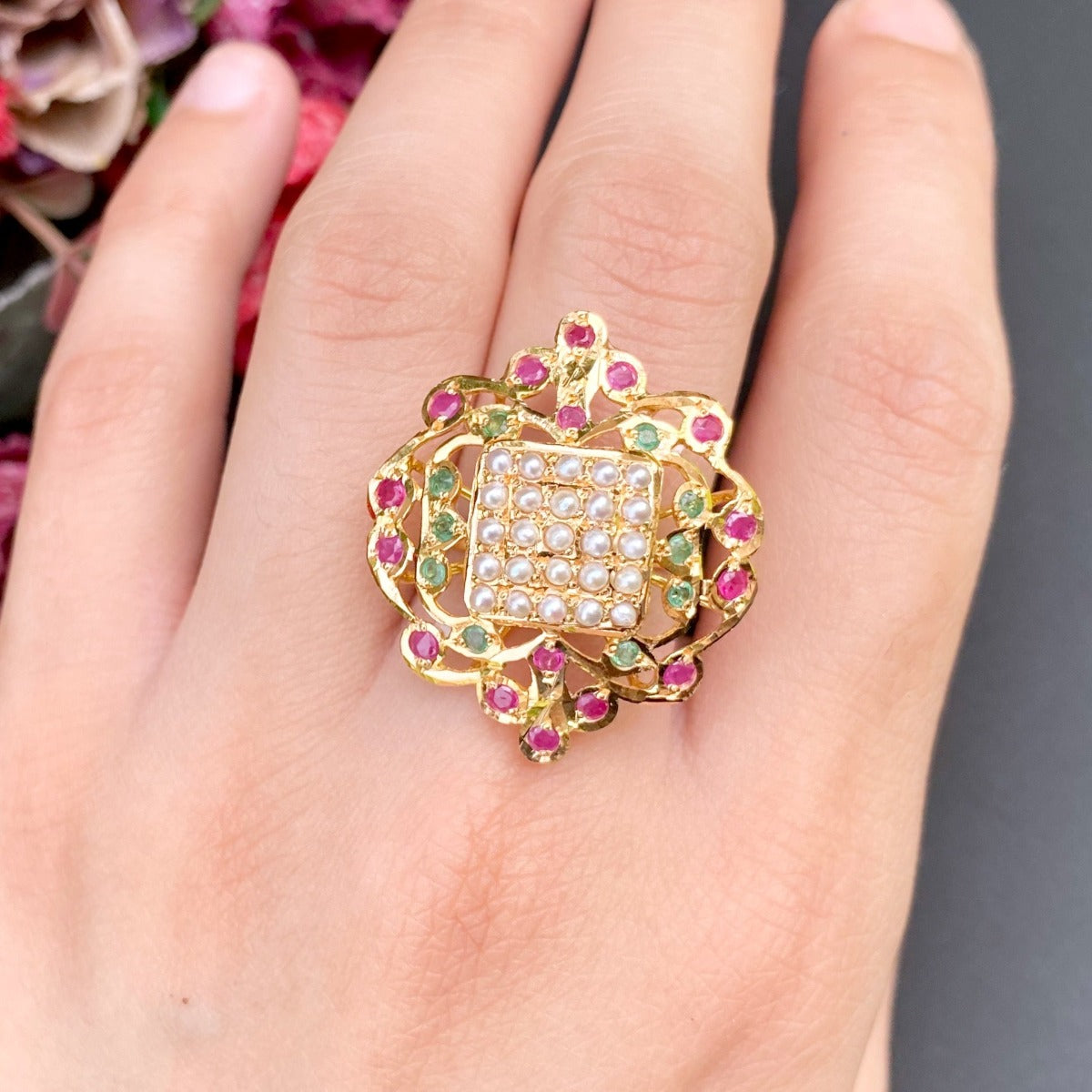 fancy jadau ring in 22ct gold glr 064