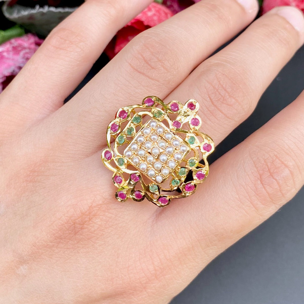 fancy jadau ring in 22ct gold glr 064
