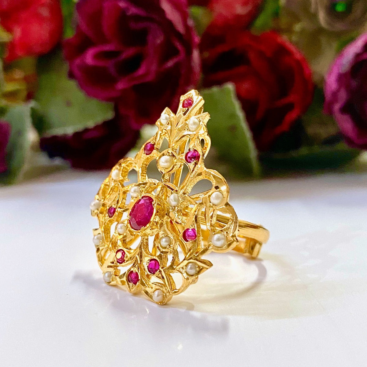 Jadau Cocktail Ring in Gold Plated Silver LR 017