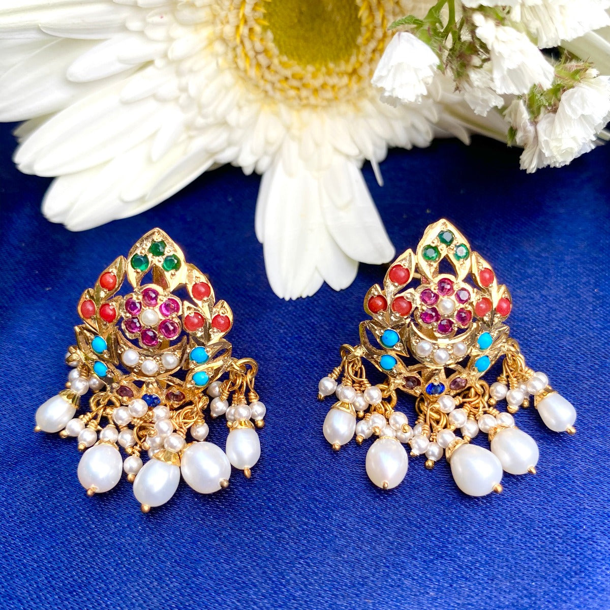 gold plated navratna studs