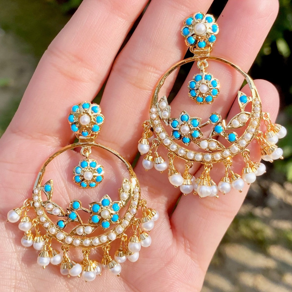 Pearl & Ferozi Chandbali Earrings