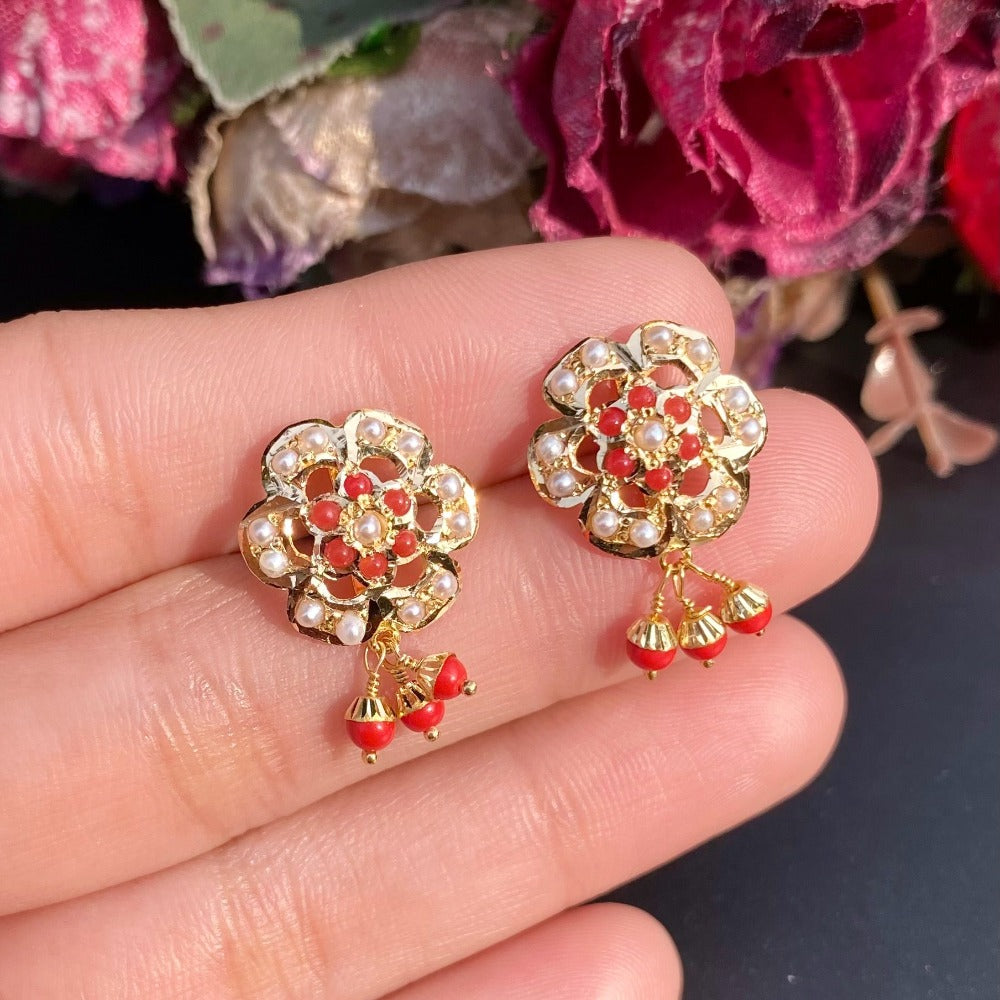 coral earrings in gold