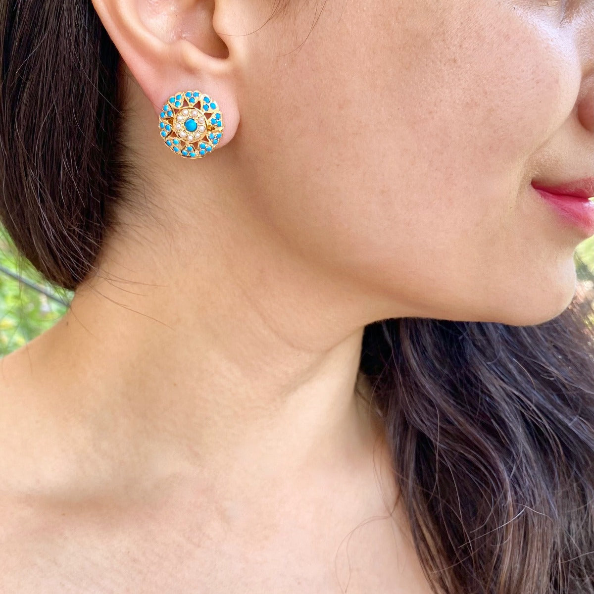 turquoise studs gold