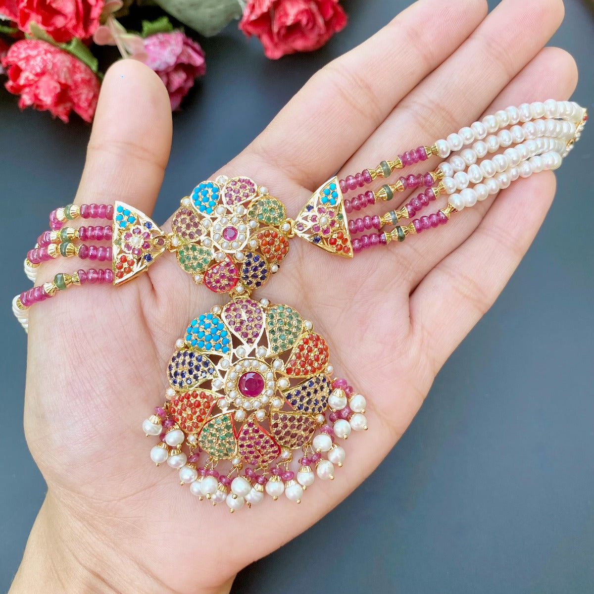 navratan choker set on 22k gold