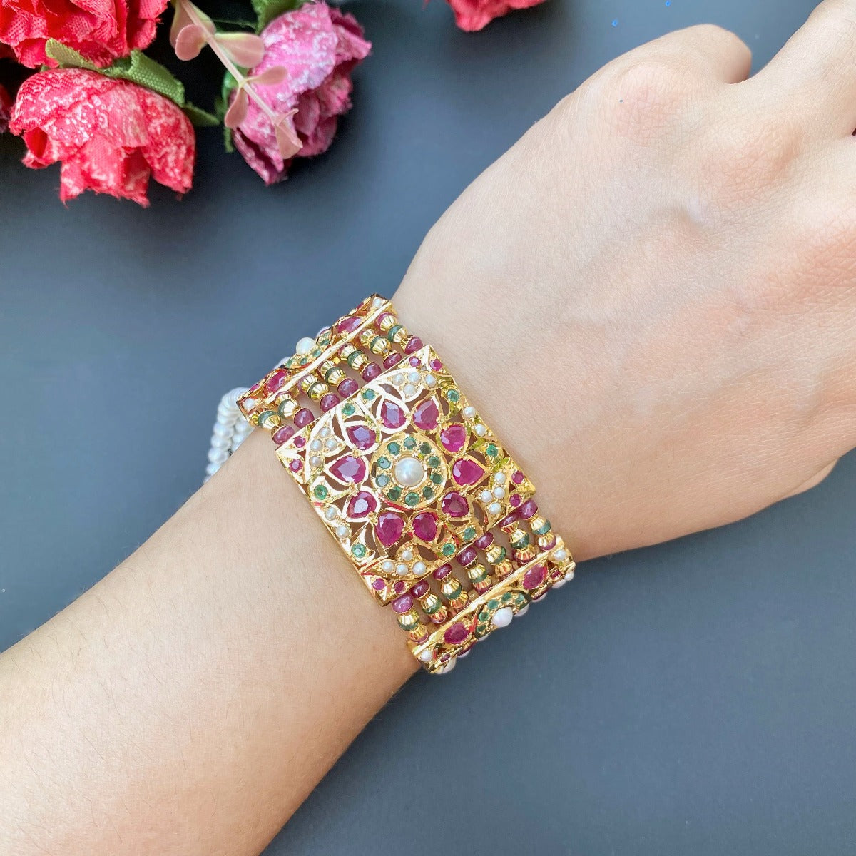 amritsar ruby emerald pearl bracelet
