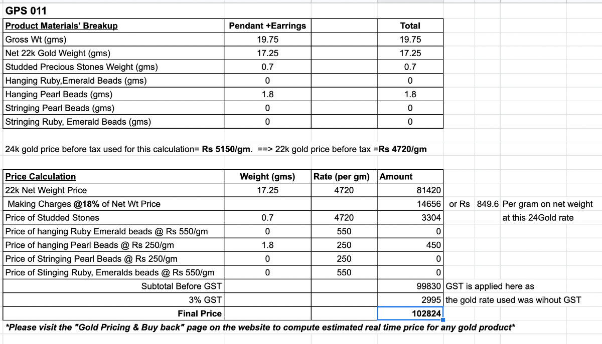 jadau pendant set in 22k gold