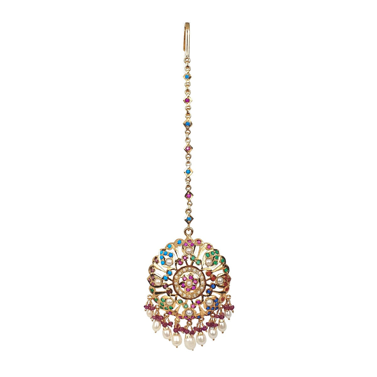 jadau maang tikka with navrattan stones
