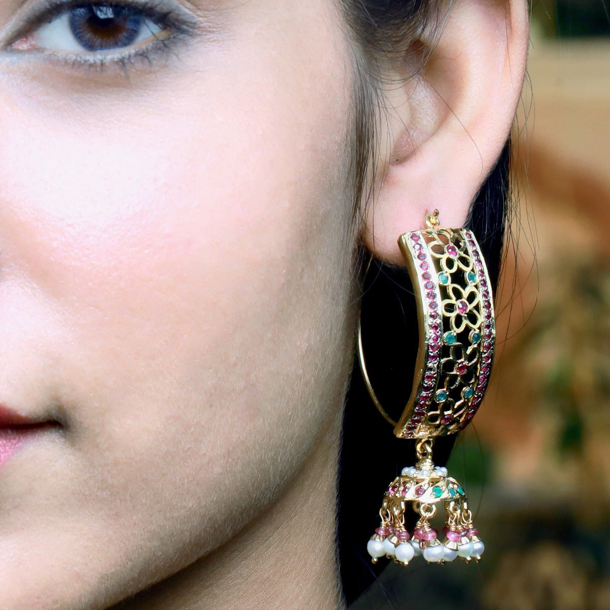 multicolored jadau dandi jhumki