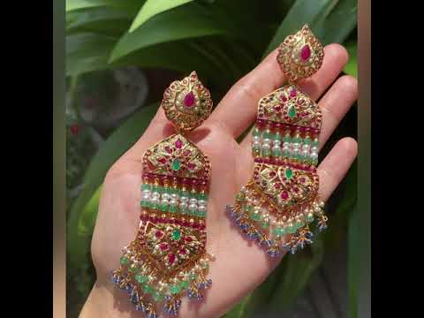 ruby emerald pearl jhummer earrings