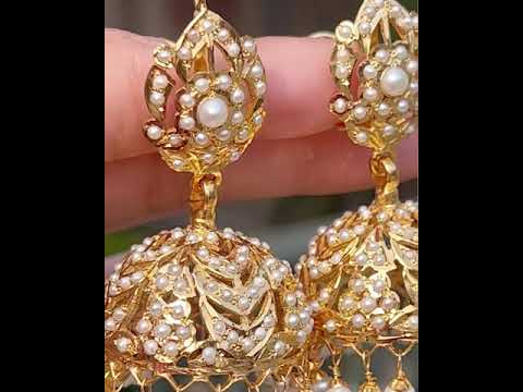 jadau jhumka in all pearls with gold plating