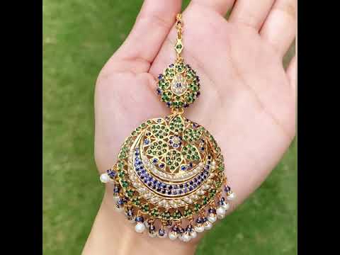 bridal jadau tikka in gold plated silver